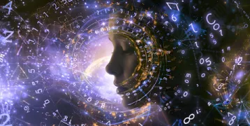 Gesicht in Sternkonstellationskreis mit Zahlen Gesicht in Sternkonstellationskreis mit Zahlen