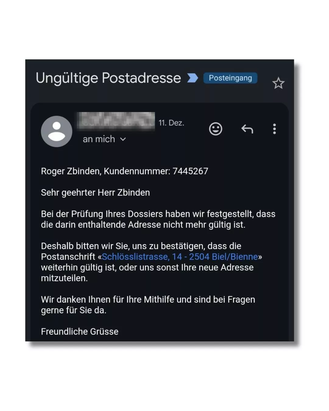 Schreiben 1 - ungültige Adresse
